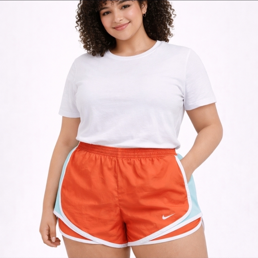Nike Dri-Fit Running Shorts Orange Teal White Trim Size S